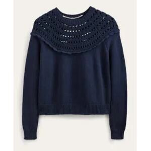 Boden Navy Crochet Yoke Crewneck Sweater